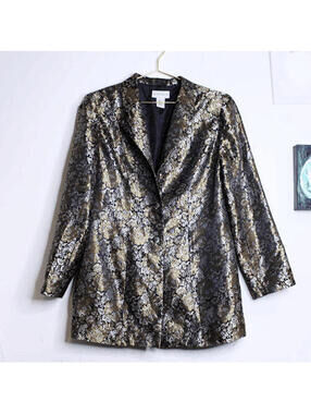 Metallic Satin Brocade Floral Blazer - 10